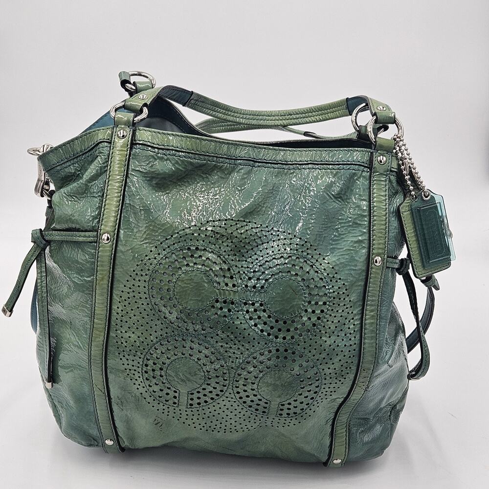 Coach 19569 Andie Cinched Audrey Lagoon Perforated Logo Handbag Two Tone Tote